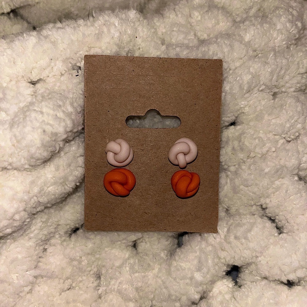 Handmade polymer clay boho knot stud earrings - set of two.